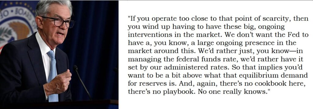 Powell states that the Fed does not have a clear understanding of what constitutes ample reserves.